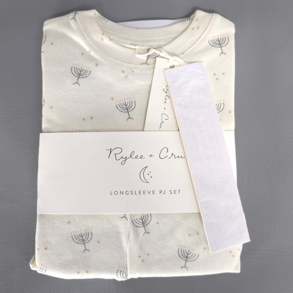 RYLEE + CRU 2pc Pajama Set 12-18m Hanukkah Softest Long Sleeve 100% Cotton - Picture 2 of 11